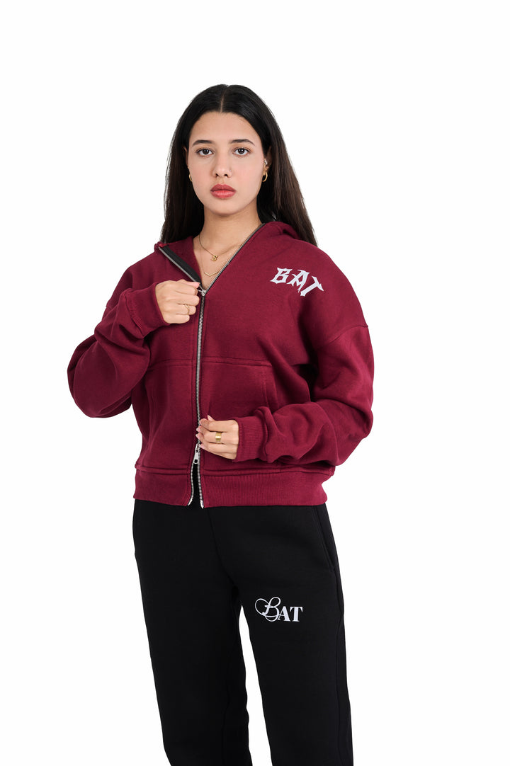 Burgundy bat zipper Jacket